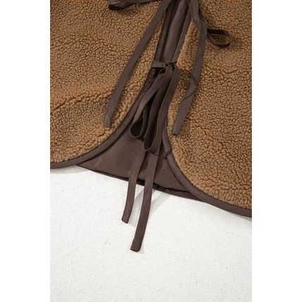 Light French Beige Contrast Trim Tie Front Sherpa Vest