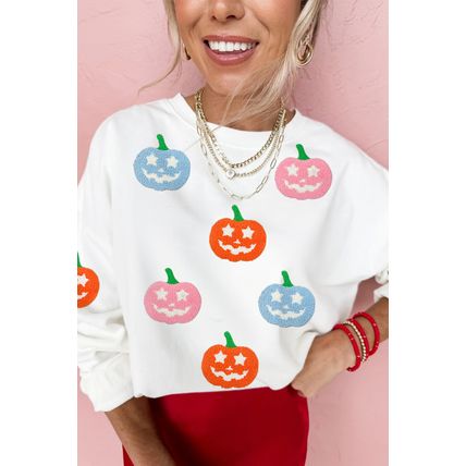White Cute Halloween Jack-o-lantern Holiday Sweatshirt