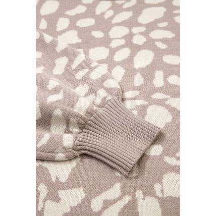 Gray Leopard Spots Pattern Ribbed Trim Drop Shoulder Sweater