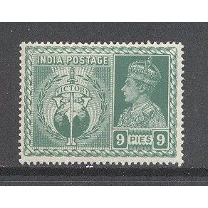 India.SG278 9p Yellow-Green ("Victory" and King George VI).Mounted Mint.Mar16
