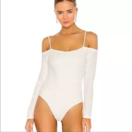 Body suit top Leotard Cold Shoulder Body Strappy Sexy Off White blouse size xl