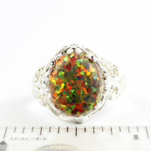 Created Red Brown Opal, 925 Sterling Silver Ring, SR114