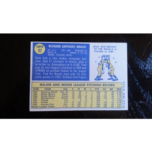 1970 Topps Card # 037 Dick Drago Very Good-Excellent (4) Kansas City Royals