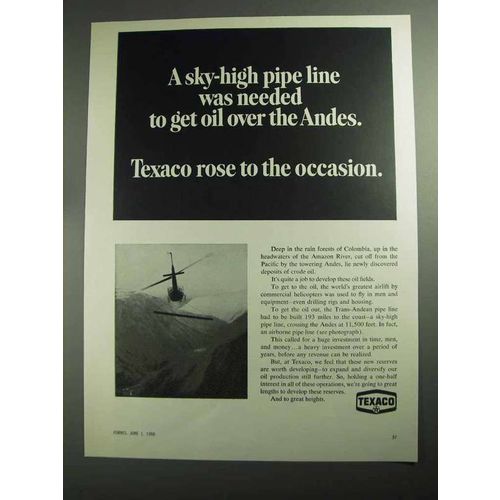 1968 Texaco Oil Ad - Sky-High Pipe Line Over Andes