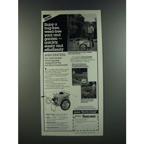 1986 Mantis Spray Mate Ad - Enjoy a Bug-Free, Weed-Free Yard and Garden