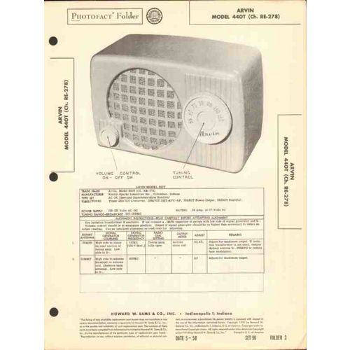 ARVIN model 440T 4 tube AM radio receiver Sams Photofact manual