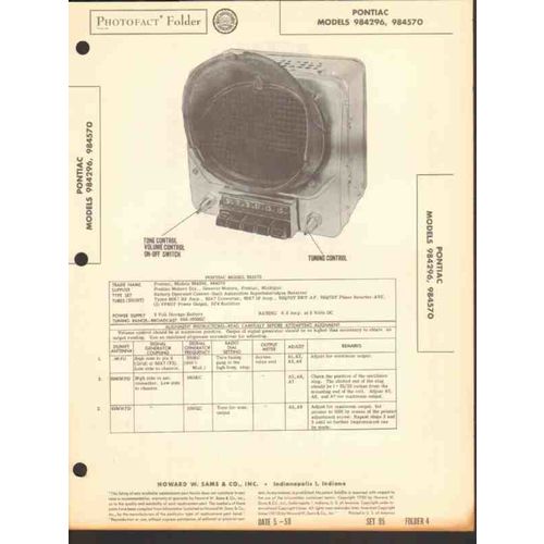 PONTIAC models 984296 984570 8 tube AM car radio Sams Photofact manual
