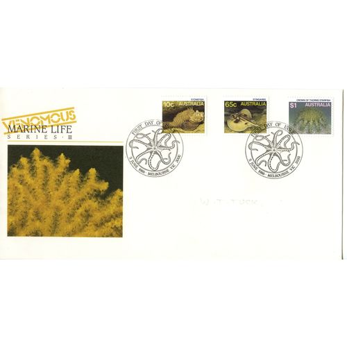 AUSTRALIA 1986 FDC Venomous Marine Life Series III 3 stamps - Melbourne 3000 B