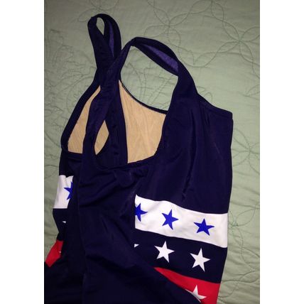 LIZ CLAIBORNE LIZSPORT Navy Blue w/Red White Blue Patriotic Stars Swimsuit-14