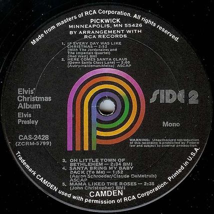 Camden Mono LP #CAS-2428 - Elvis Presley Christmas Album