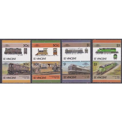 ST VINCENT 1986 LEADERS OF WORLD RAILWAY LOCOMOTIVE SET #6 MNH SG1001-8