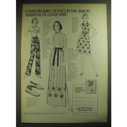 1974 Talbots Advertisement - Meadowbank Slacks; Austin Hill Jersey; Tomato Dress