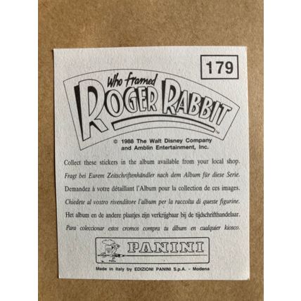 Who Framed Roger Rabbit Sticker # 179 (A) unused 1988 Panini Disney