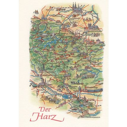 Der Harz Halberstadt Nordhausen German Germany Transport Karte Map Postcard