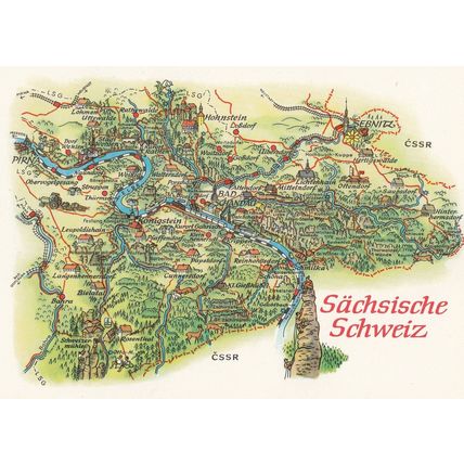 Sachsische Schweiz Sebnitz Konigstein Pirna German Karte Map Postcard