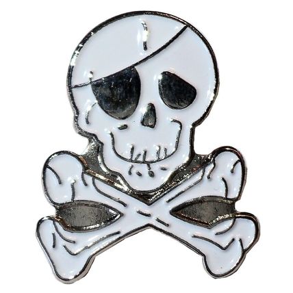 Skull & Crossbones White Danger Death Biker Rocker Metal Enamel Motorcycle Badge