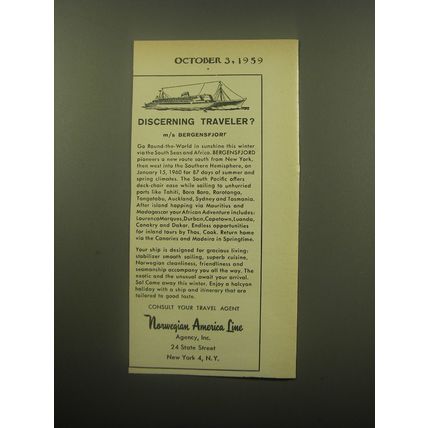1959 Norwegian America Line Cruise Ad - Discerning Traveler?