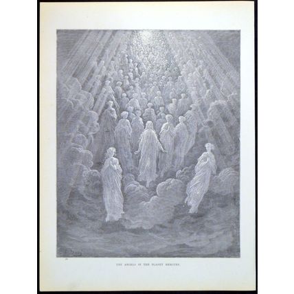 ANGELS IN THE PLANET MERCURY 1885 Gustave Doré - Dante ANTIQUE ENGRAVING