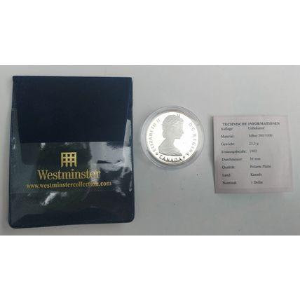 1985 ROYAL CANADIAN 100TH ANNIVERSARY NATIONAL PARKS MOOSE SILVER PROOF DOLLAR