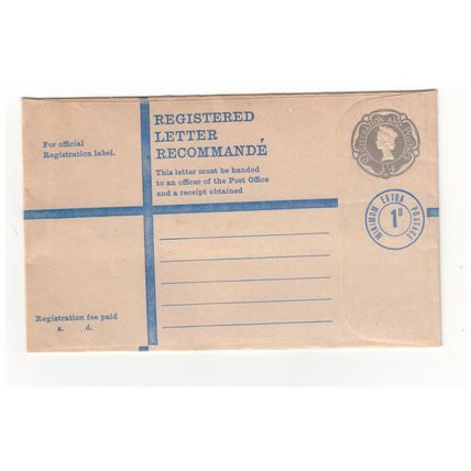 GREAT BRITAIN 1969 REGISTERED LETTER 3s4d POSTAGE PAID UPRATED 1d MINT CONDITION