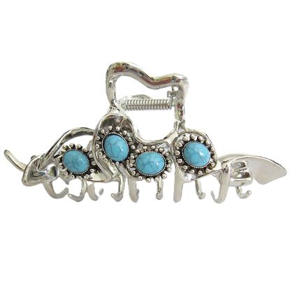 Large wavy silver turquoise blue stone metal western hair claw clip