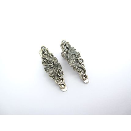 2 extra tiny small silver metal filigree alligator hair clip fine thin hair