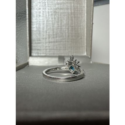 Solid Light Blue Stone W/Above Accents & Rhodium Pl Band Sz7 Ring Bomb Party