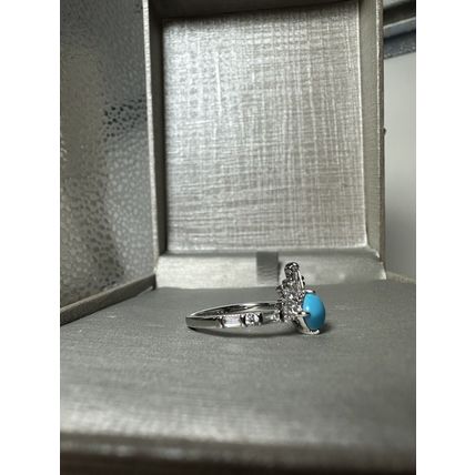 Solid Light Blue Stone W/Above Accents & Rhodium Pl Band Sz7 Ring Bomb Party