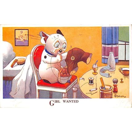 G E Studdy : Girl Wanted : "Bonzo" postcard 3726 pu