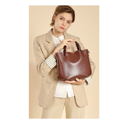 Genuine Leather Women Top Handle Shoulder Purses and Handbags Brown