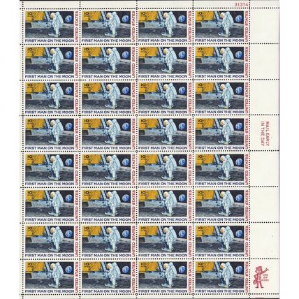 First Man on The Moon Sheet of Thirty Two 10 Cent Airmail Stamps Scott C76