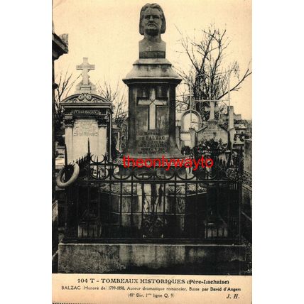 Paris, Tombeaux Historiques (Pere Lachaise), Balzac, France, J H Postcard
