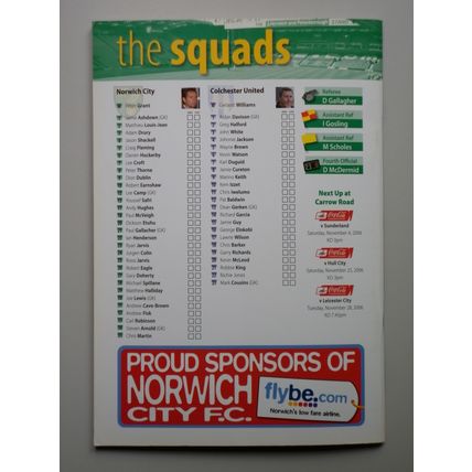 NORWICH CITY v COLCHESTER UNITED Championship 31/10/2006
