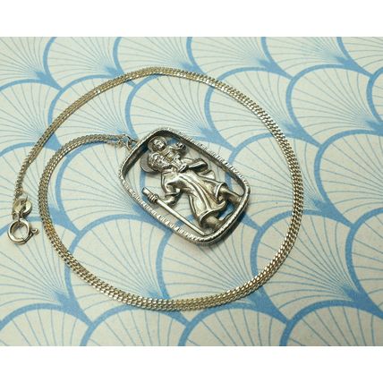 Vintage 925 Sterling Silver Large St Christopher Medallion Pendant Necklace 1970