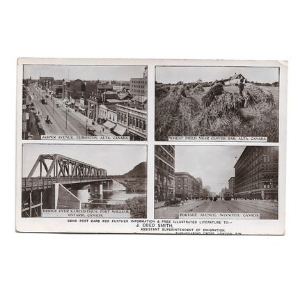 2 postcards lot Canada emigration advertising multiview scenes towns & cattle