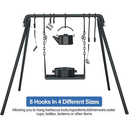 RELIANCER Grill Swing,Campfire Grill Cooking Stand W/8 Hooks & Storage Bag,Cast