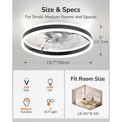ULG Low Profile Ceiling Fans with Lights and Remote, 19.7 Inch Flush Mount Morde