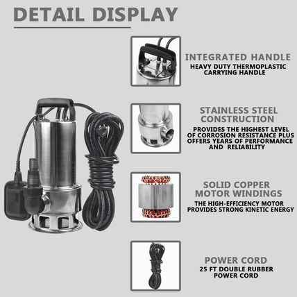 1.5HP 4250 GPH Stainless Steel Sump Submersible Clean Dirty Heavy Duty Drain Wat