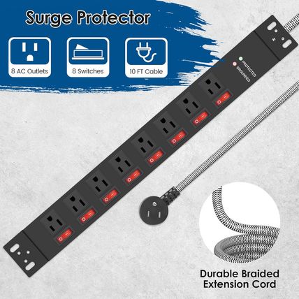 Rack Mount Power Strips,8 Outlet Strips Surge Protector with Individual Switches