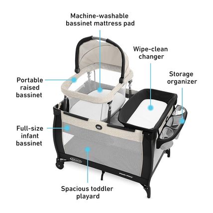 Graco Pack 'N Play Day2Dream Travel Bassinet Playard Features Portable Bassinet