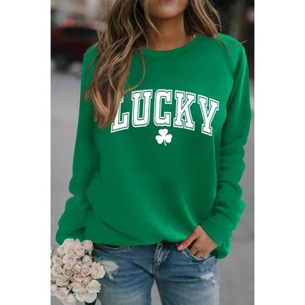 Green St. Patricks LUCKY Clover Print Raglan Sleeve Sweatshirt