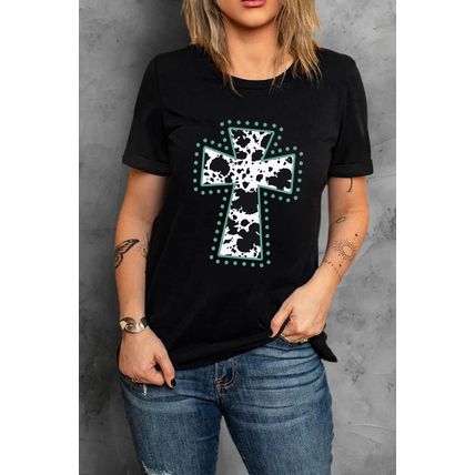Black Animal Print Cross Graphic Tee