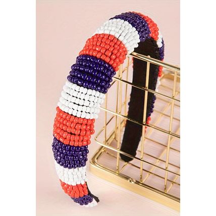 Dark Blue Flag Day Beaded Wide Headband