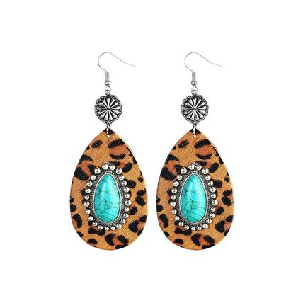 Chestnut Western Leopard Turquoise Inlay Drop Earrings