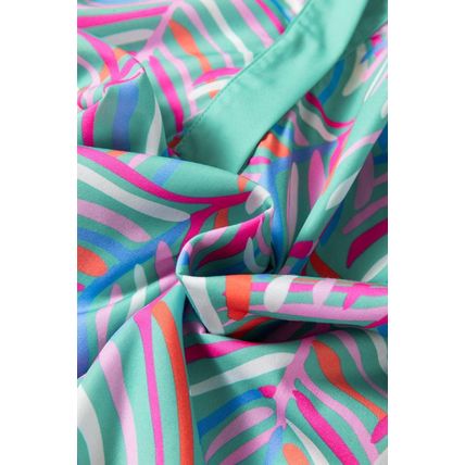 Green Abstract Print Split Neck Bracelet Sleeve Shift Dress