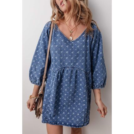 Ashleigh Blue Textured Open Back Loose Fit Denim Dress