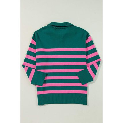 Green Collared Quarter Zipper Oversized Sweater