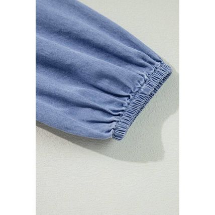 Myosotis Chambray Deep V Neck Bracelet Sleeve Maxi Dress