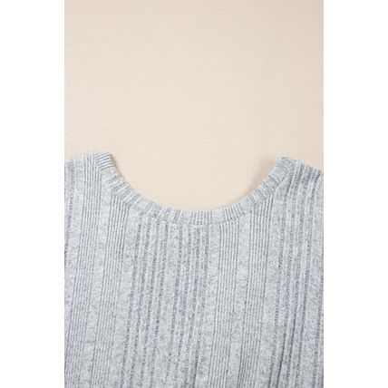 Light Grey Textured Crossover Backless Knit Long Sleeve Top