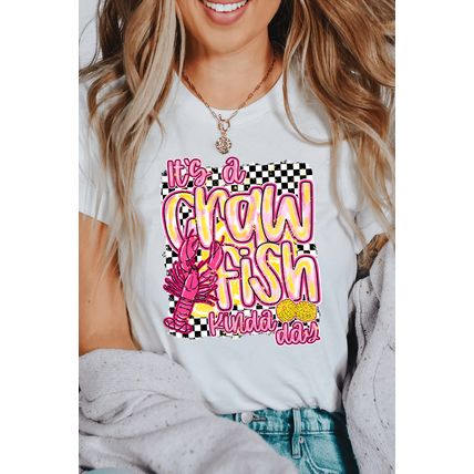 White Crawfish Checkered Pattern Graphic Tee